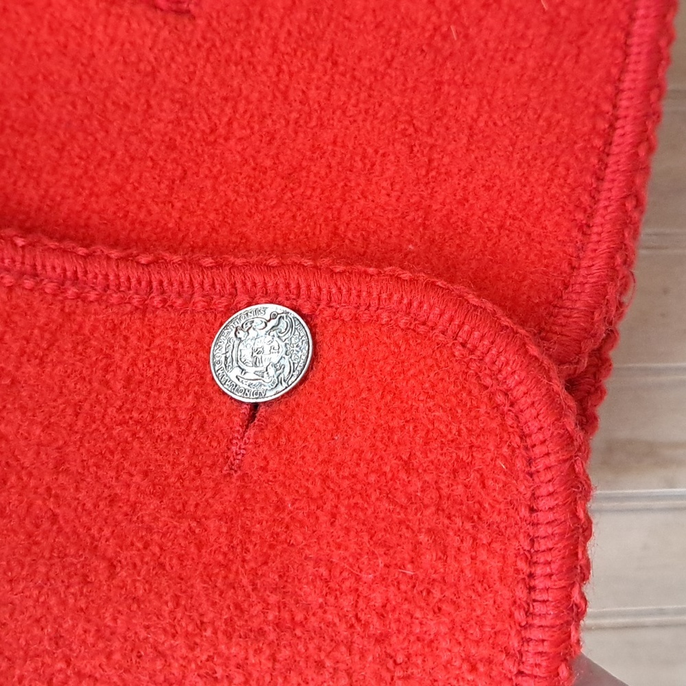 Vintage Red Pure Wool Cropped Jacket Coat Silver Crest Buttons Pockets Timeless - Picture 7 of 13